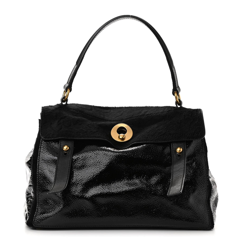 YLS PONY HAIR PATENT M TWO BAG