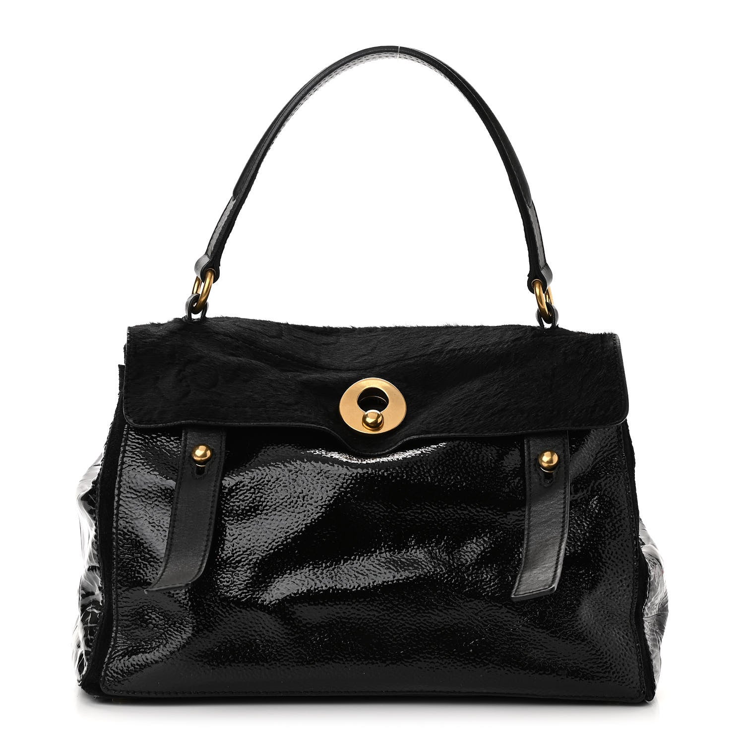 YLS PONY HAIR PATENT M TWO BAG
