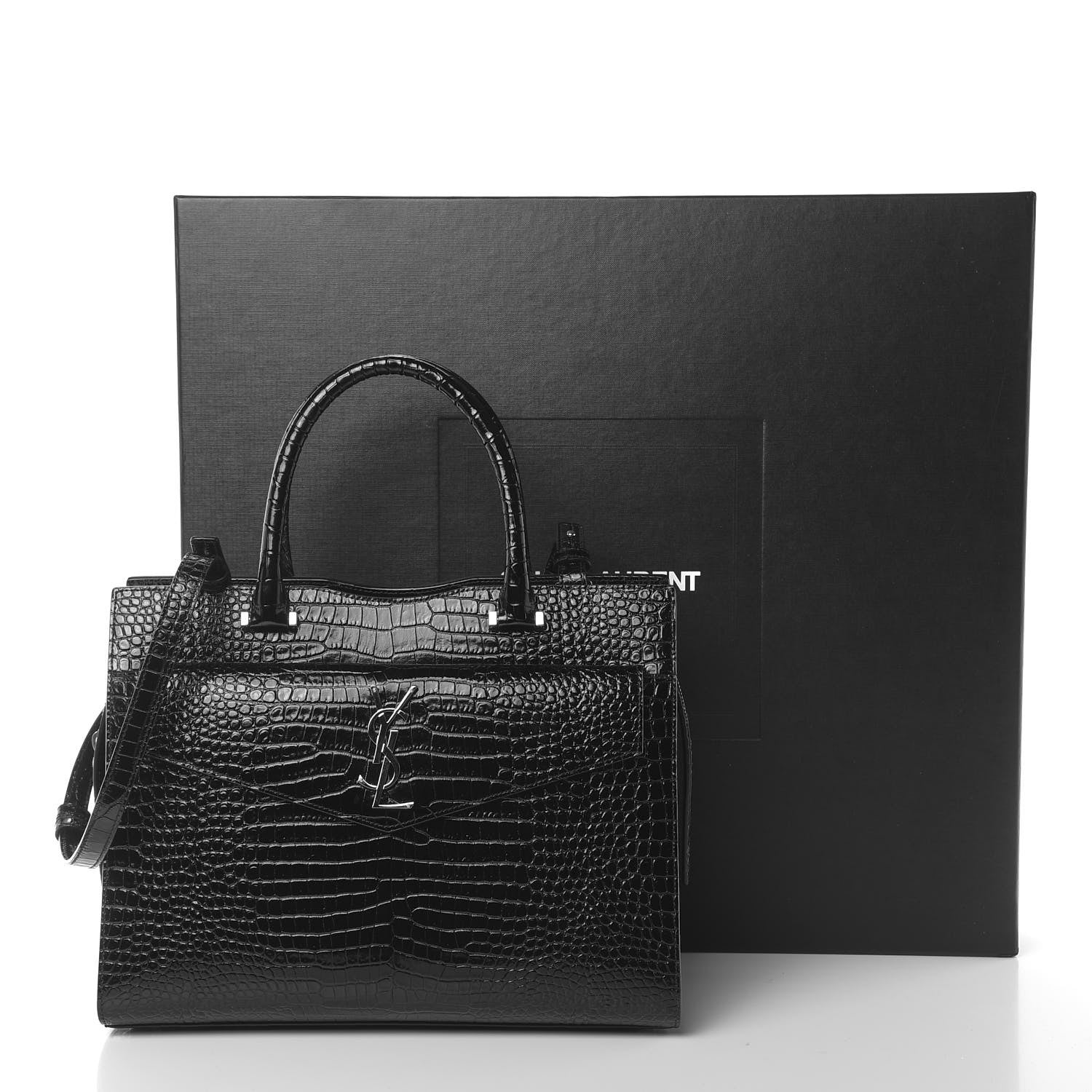 YLS CROC CALFSKIN EMBOSSED MEDIUM UPTOWN TOTE