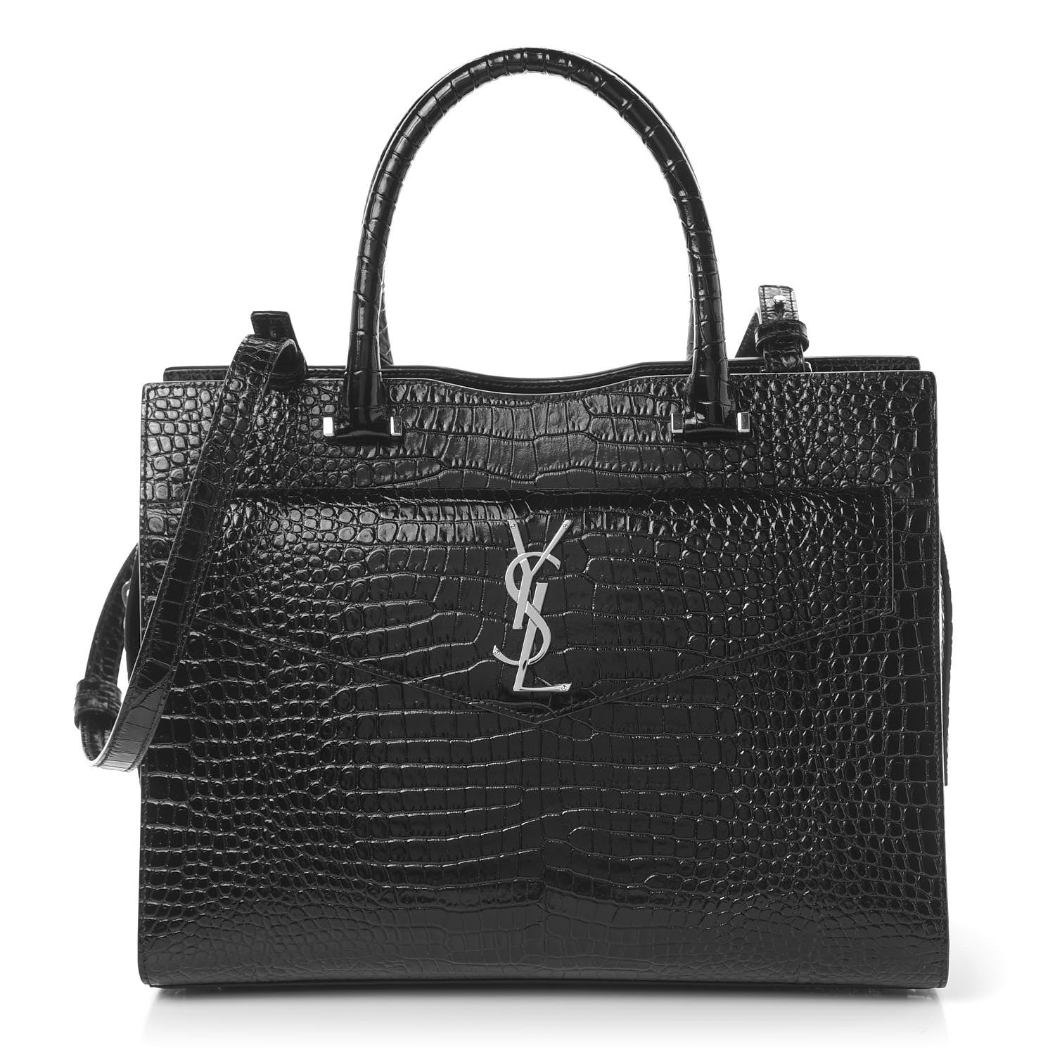 YLS CROC CALFSKIN EMBOSSED MEDIUM UPTOWN TOTE