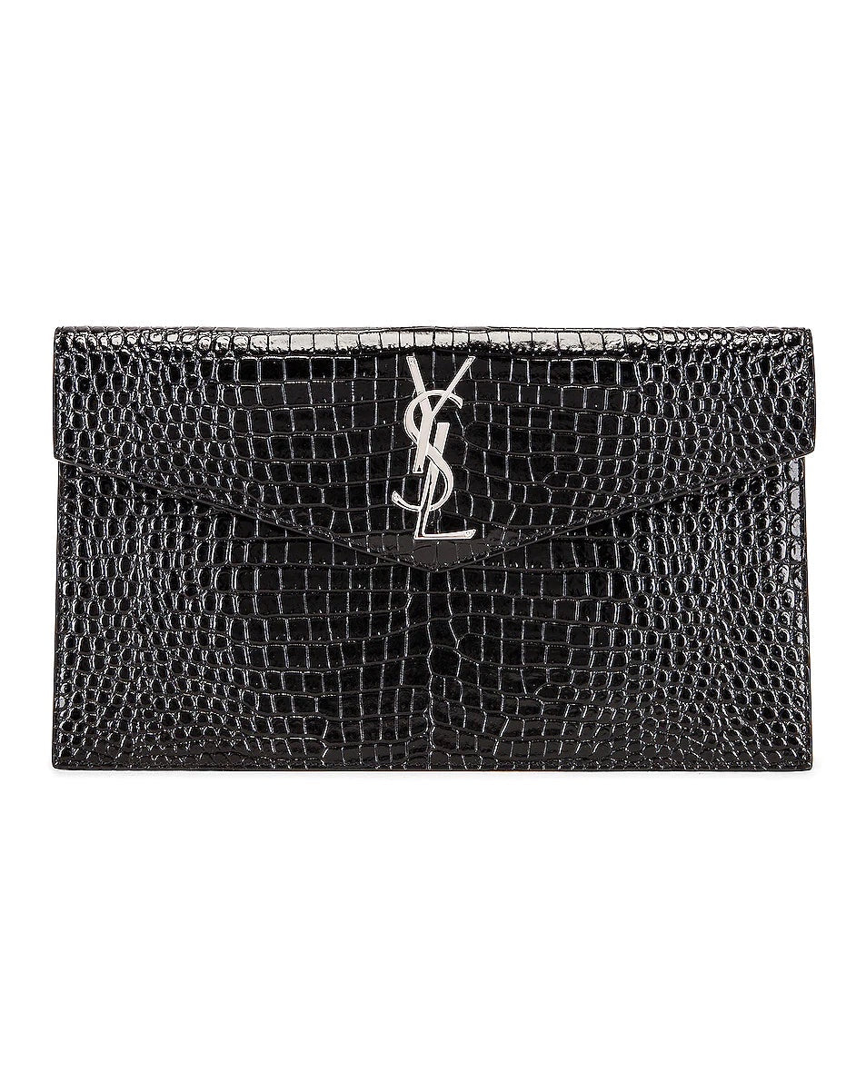 YLS UPTOWN CROC EMBOSSED CLUTCH BAG