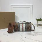 B-Berry - BB  The Monogram Stripe E-canvas Barrel Bag For Women, Bags 8.3in/21LO