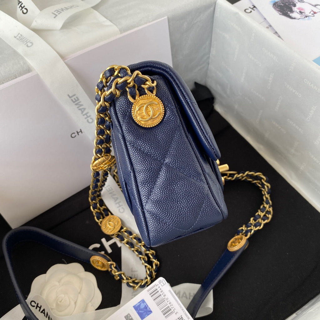 CHL - Mini Flap Bag With Top Handle Gold Hardware Navy Blue For Women Handbags, Shoulder Bags 7.9in/20LO AS2431 B08846 NJ532