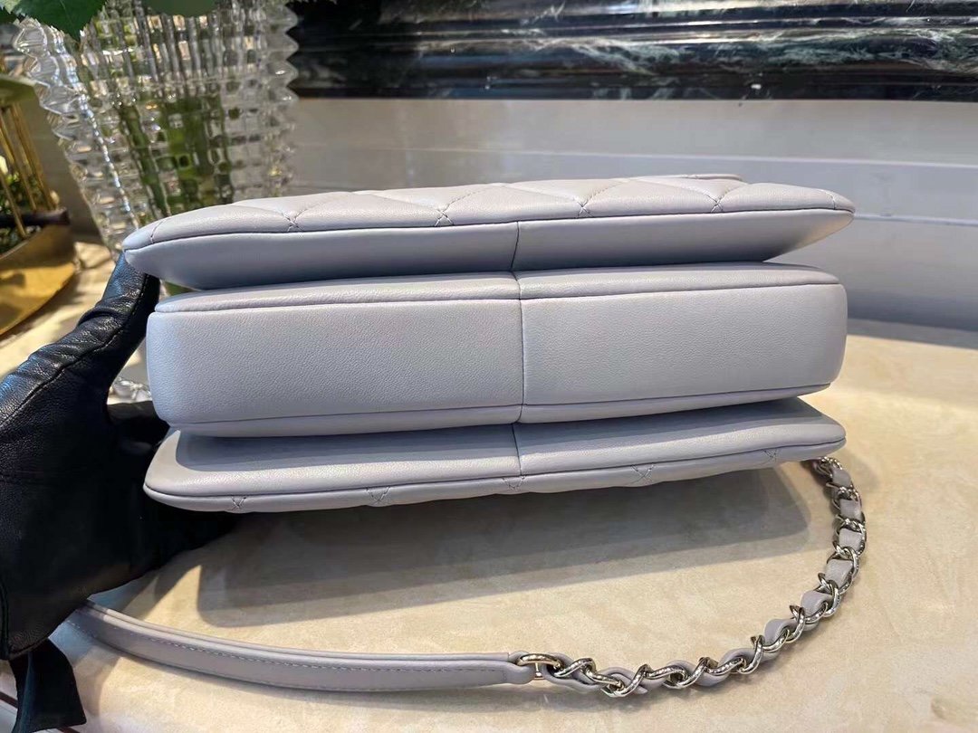 CHL -  Classic Flap Bag Gold Toned Hardware Grey 9.8in/25LO