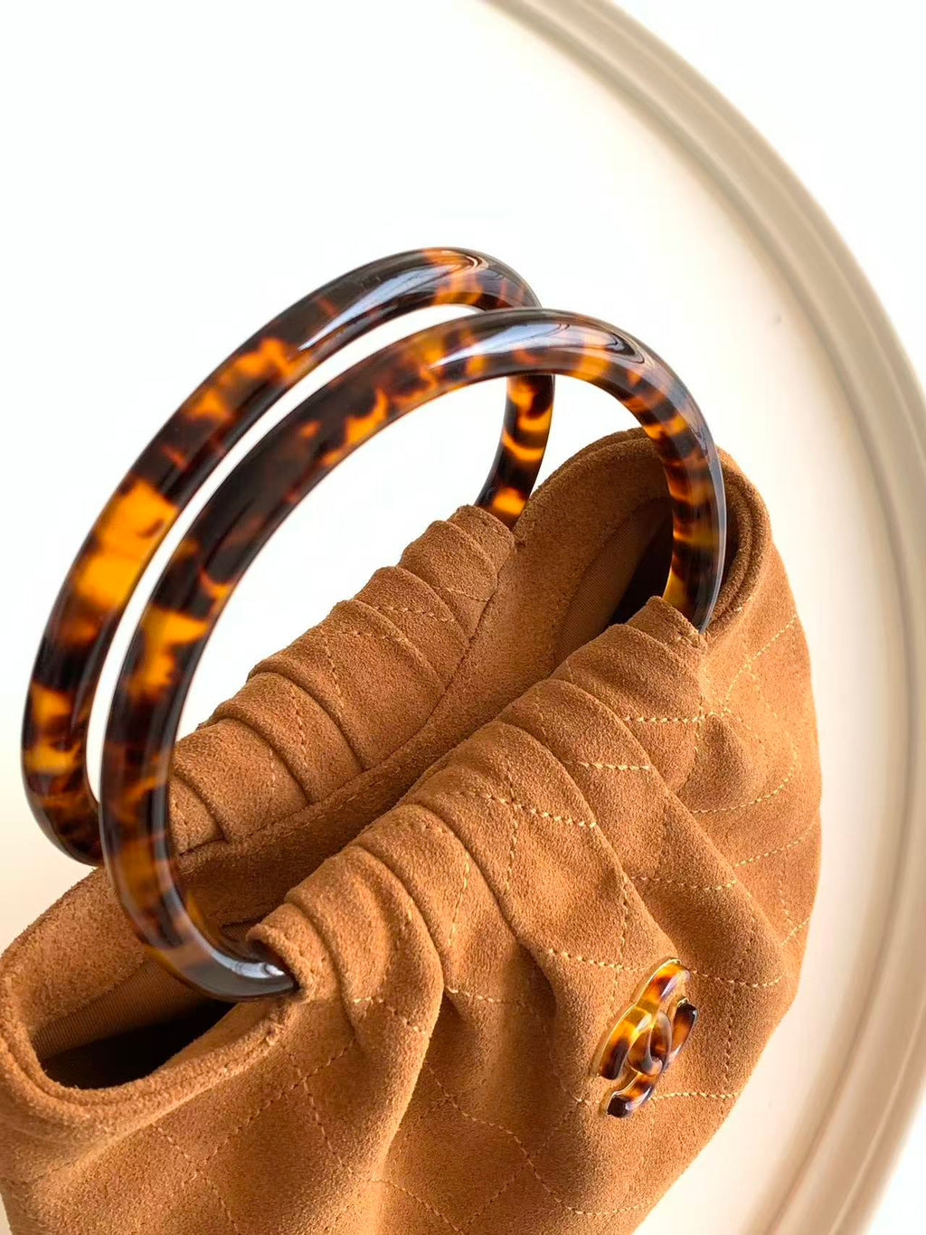 Chanel 2026 Pouch 24cm Brown Tortoiseshell Suede Effect Plexi