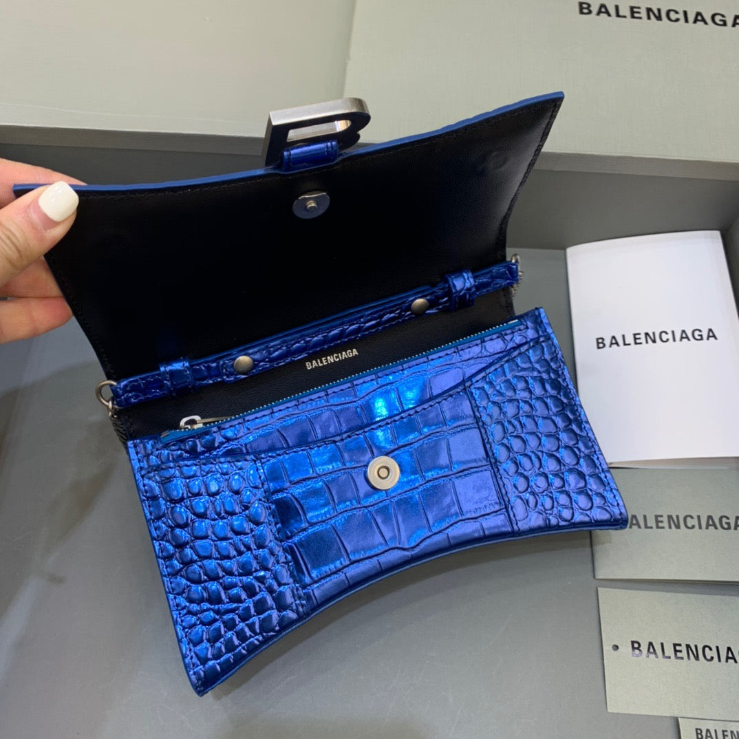 BLN-Ciaga Hourglass Wallet On Chain in Blue, For Women,  Bags 7.6in/19LO