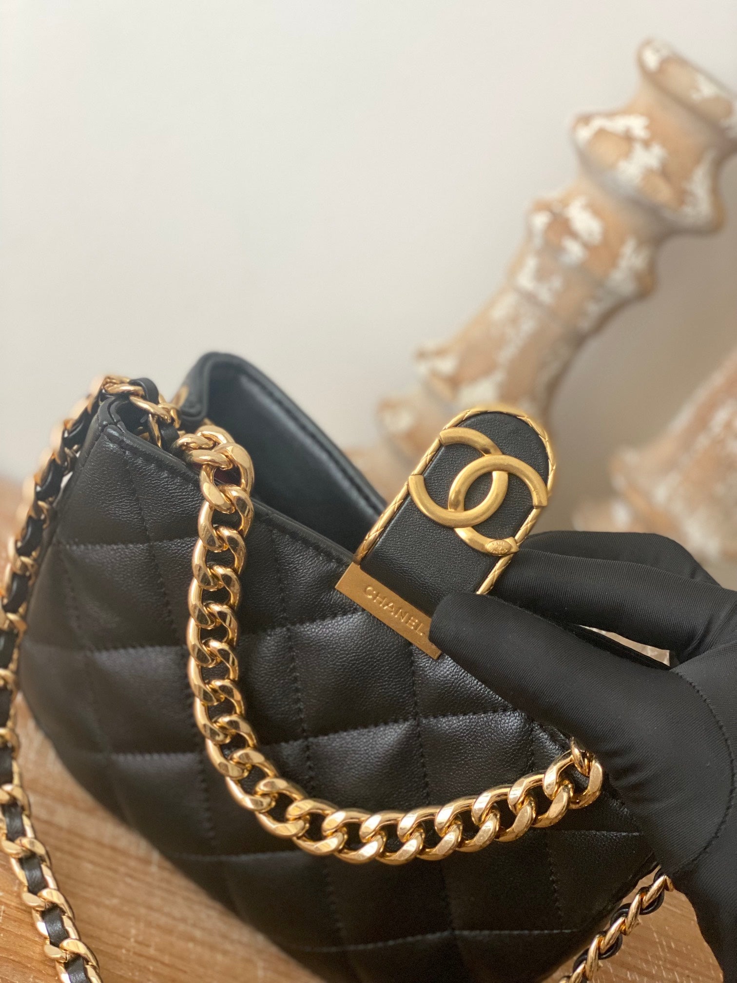 CHL - Small Hobo Bag Gold Hardware Black For Women Handbags, Shoulder Bags 7.5in/19LO