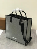 B-Berry - BB  Horseferry Print Cotton Canvas Tote Black/Grey For Women, Women’s Bags, Shoulder And Crossbody Bags 14in/ 35.5LO BUR 80508141