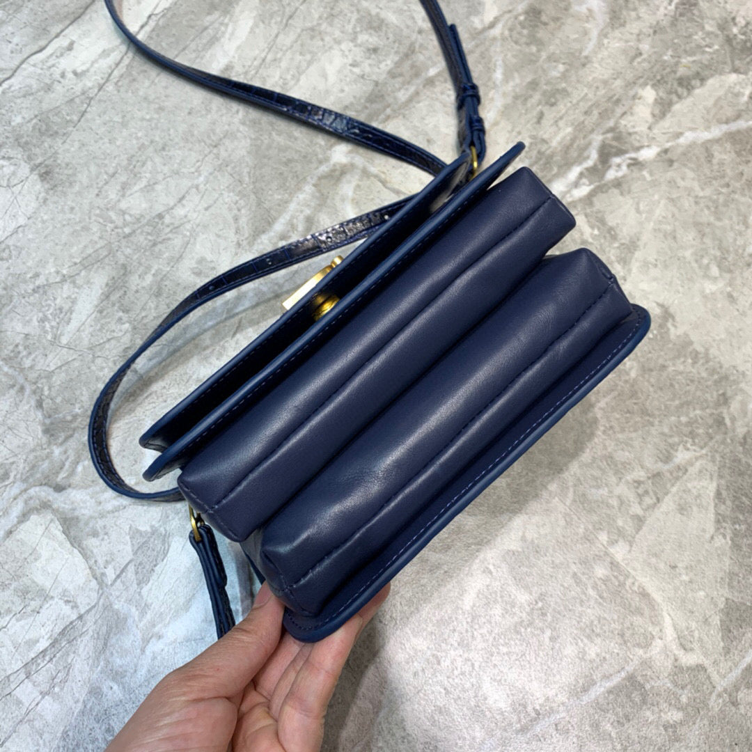 BLN-Ciaga B Small Lizard Effect Cross-body Bag In Dark Blue, For Women,  Bags 7in/18LO