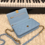 CHL - Original Small Classic Flap Bag Gold Hardware Blue For Women Handbags, Shoulder Bags 7.5in/19LO AP33814