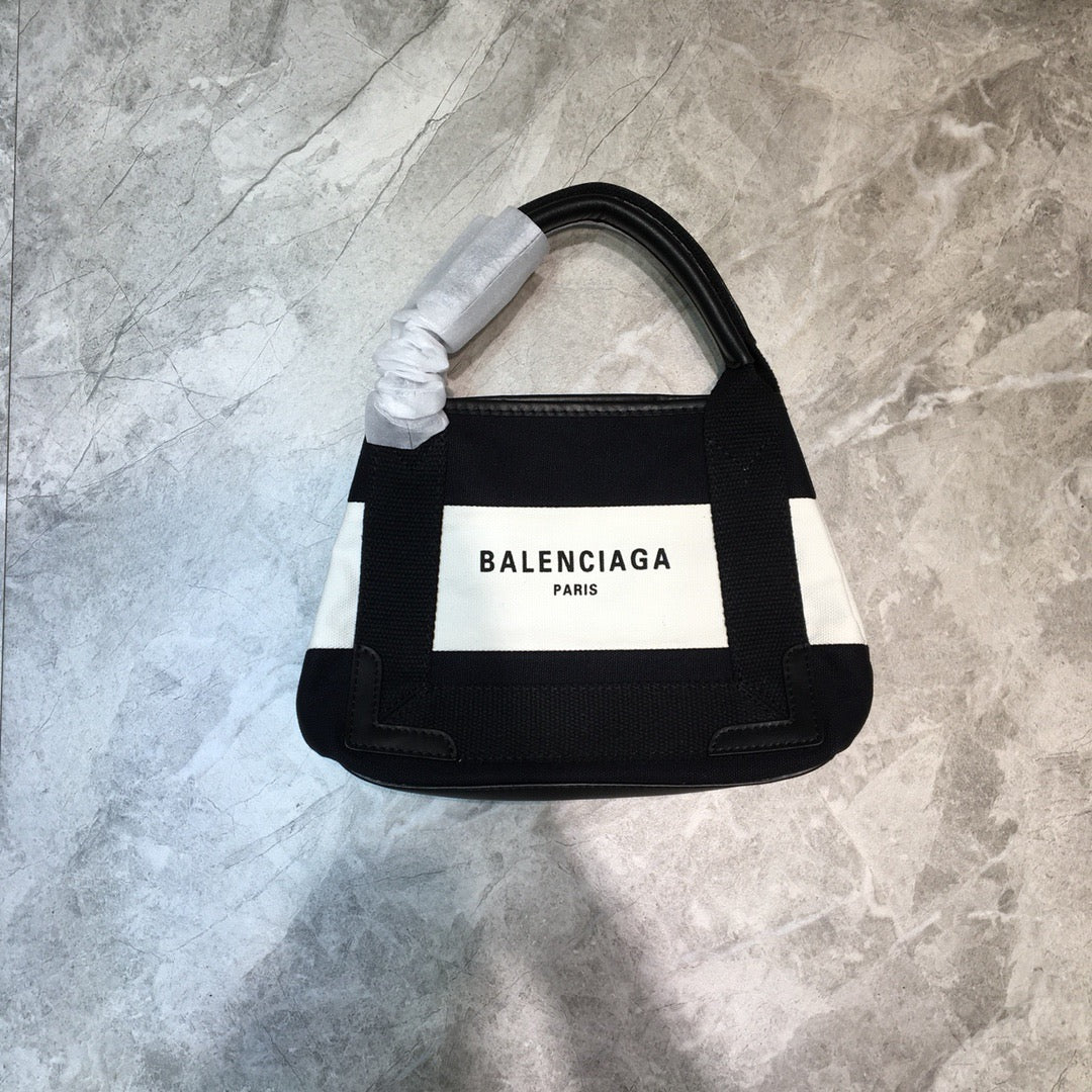 BLN-Ciaga Navy Small Cabas Tote Bag In Black And White, For Women,  Bags 18.5in/47LO