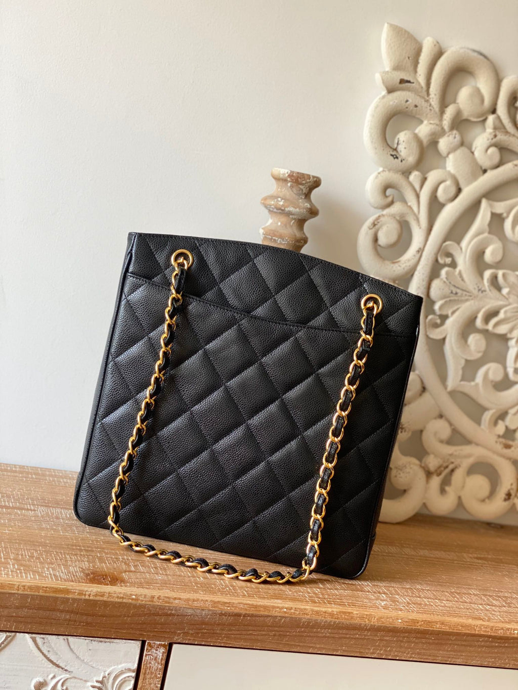 CHL -  Black Large Quilted Caviar Tote Bag For Women 28LO/11in