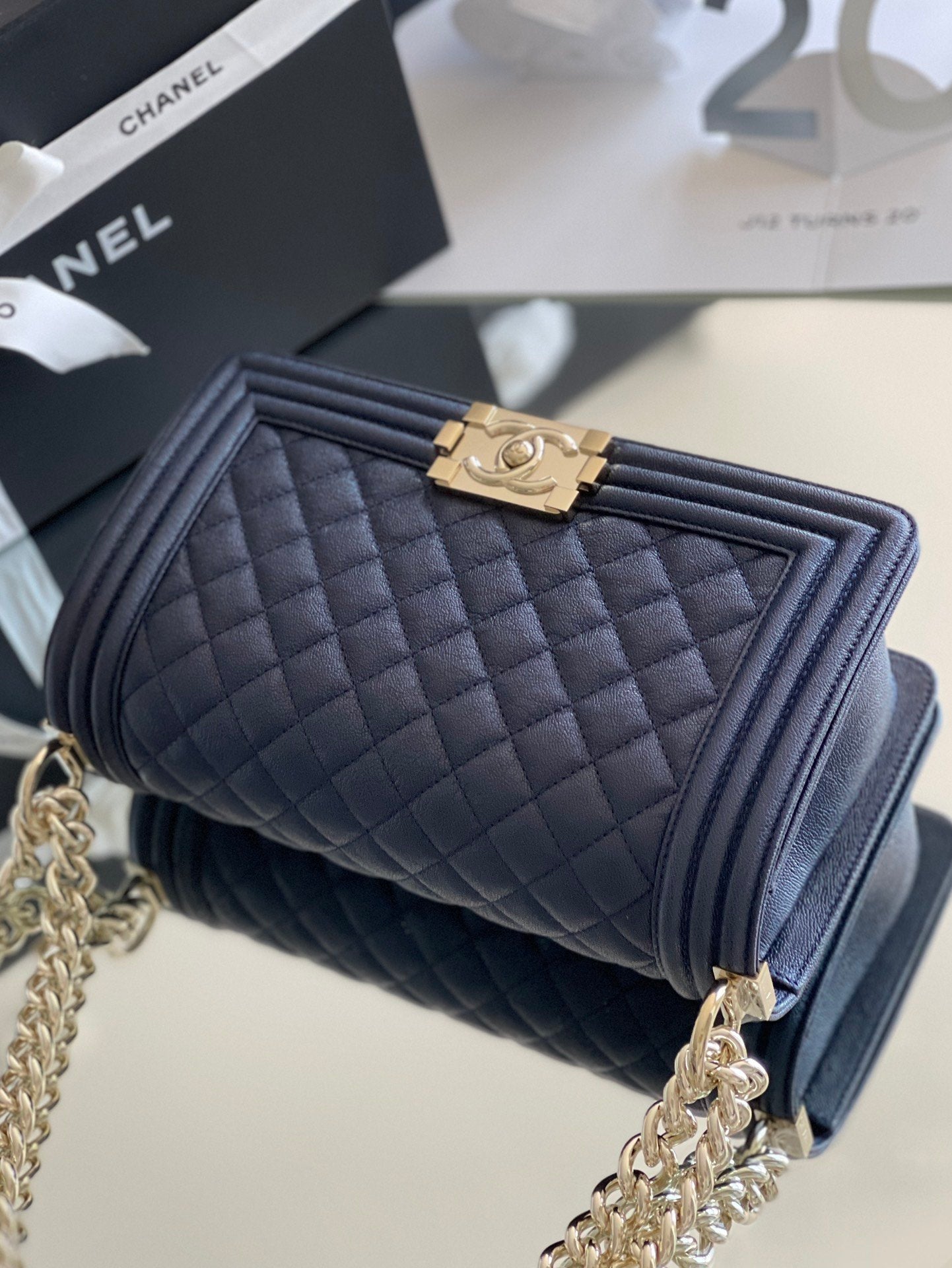 CHL - Medium Boy Handbag Dark Blue For Women 9.8in/25LO A67086