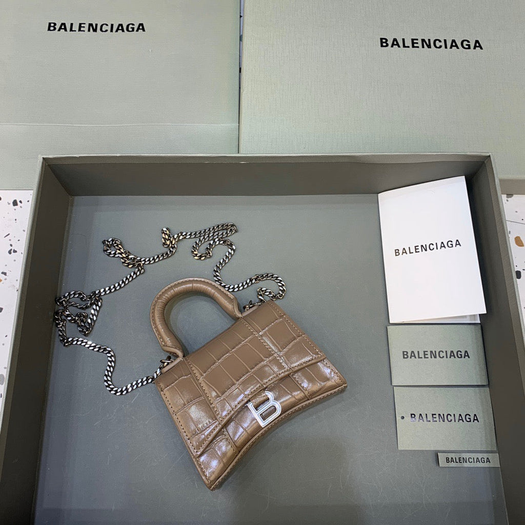 BLN-Ciaga Hourglass Mini Handbag With Chain In Earth Brown, For Women,  Bags 4.7in/12LO