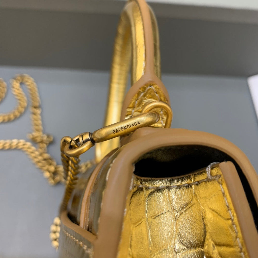 BLN-Ciaga Hourglass Mini Handbag With Chain In Gold, For Women,  Bags 4.7in/12LO 6646761S49M8005