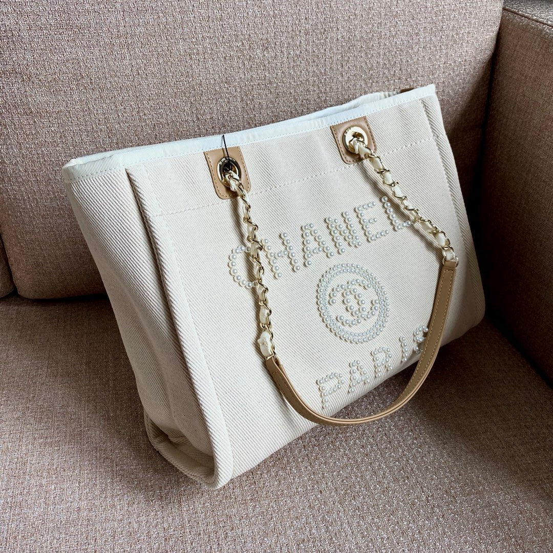CHL -  Deauville Tote Tweed Bag SuMM - er Collection White For Women 15.7in/40LO