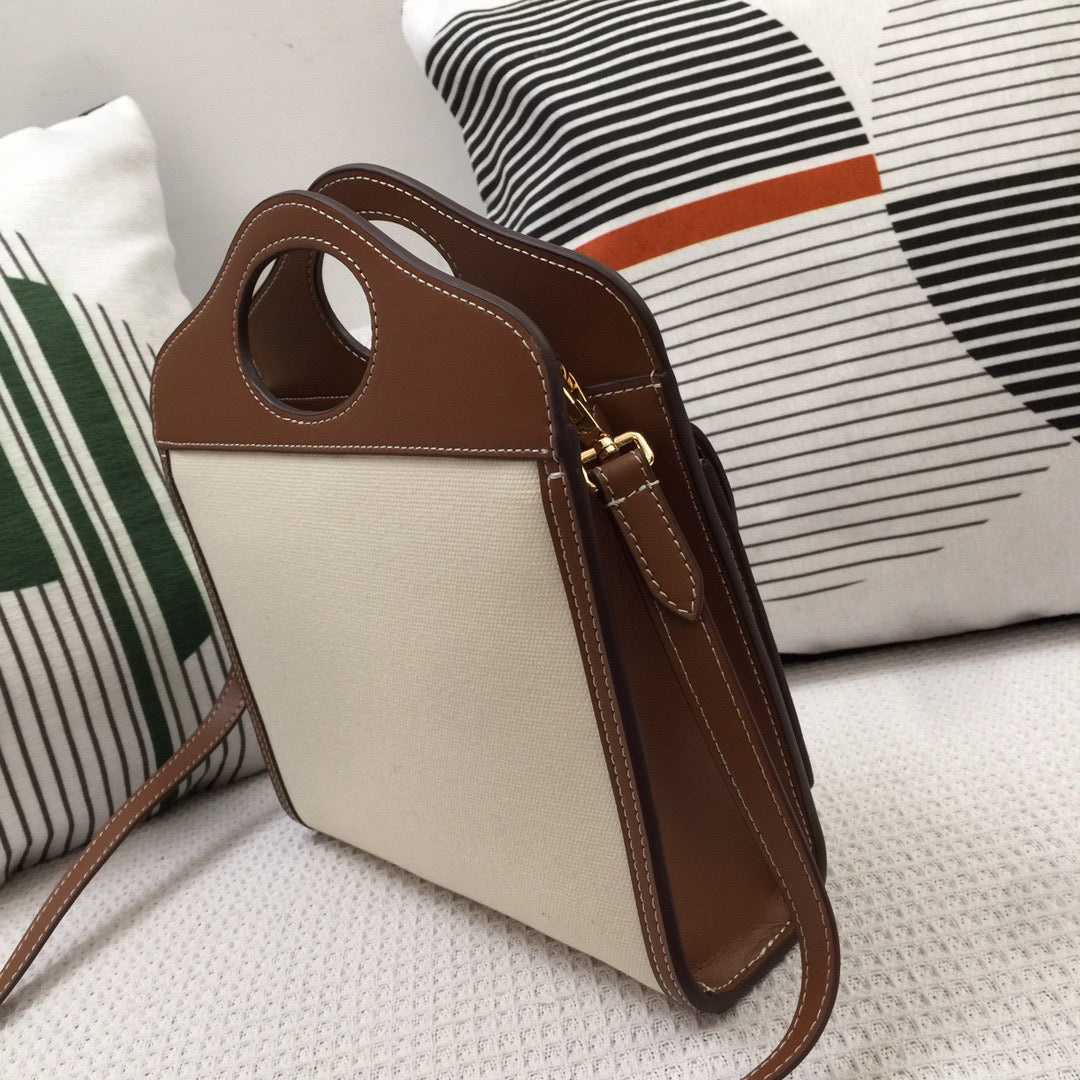 B-Berry - BB  Mini Two-tone Canvas And Pocket Bag Brown For Women, Bags 10.4in/26.5LO 80393611