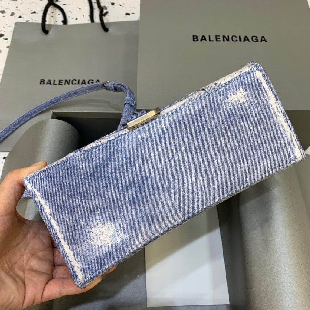 BLN-Ciaga Hourglass Small Handbag In Blue Denim Printed, For Women,  Bags 9in/23LO 5935462104W9064