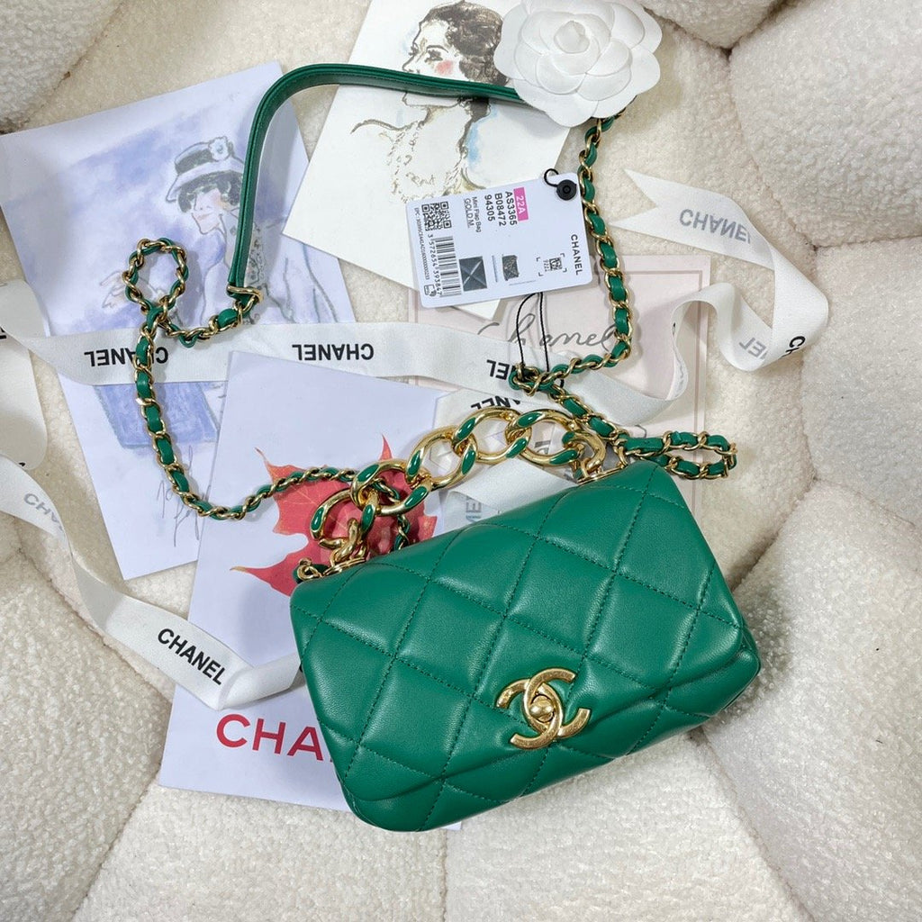 CHL - Mini Flap Bag Gold Hardware Green For Women Handbags, Shoulder Bags 6.7in/17LO AS3365