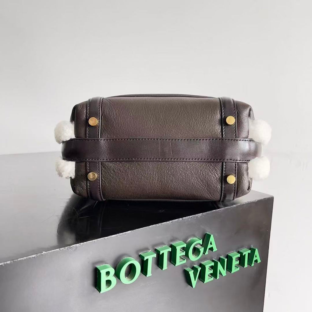 BV Wallace Mini Bag Brown White Lamb Fur Leather