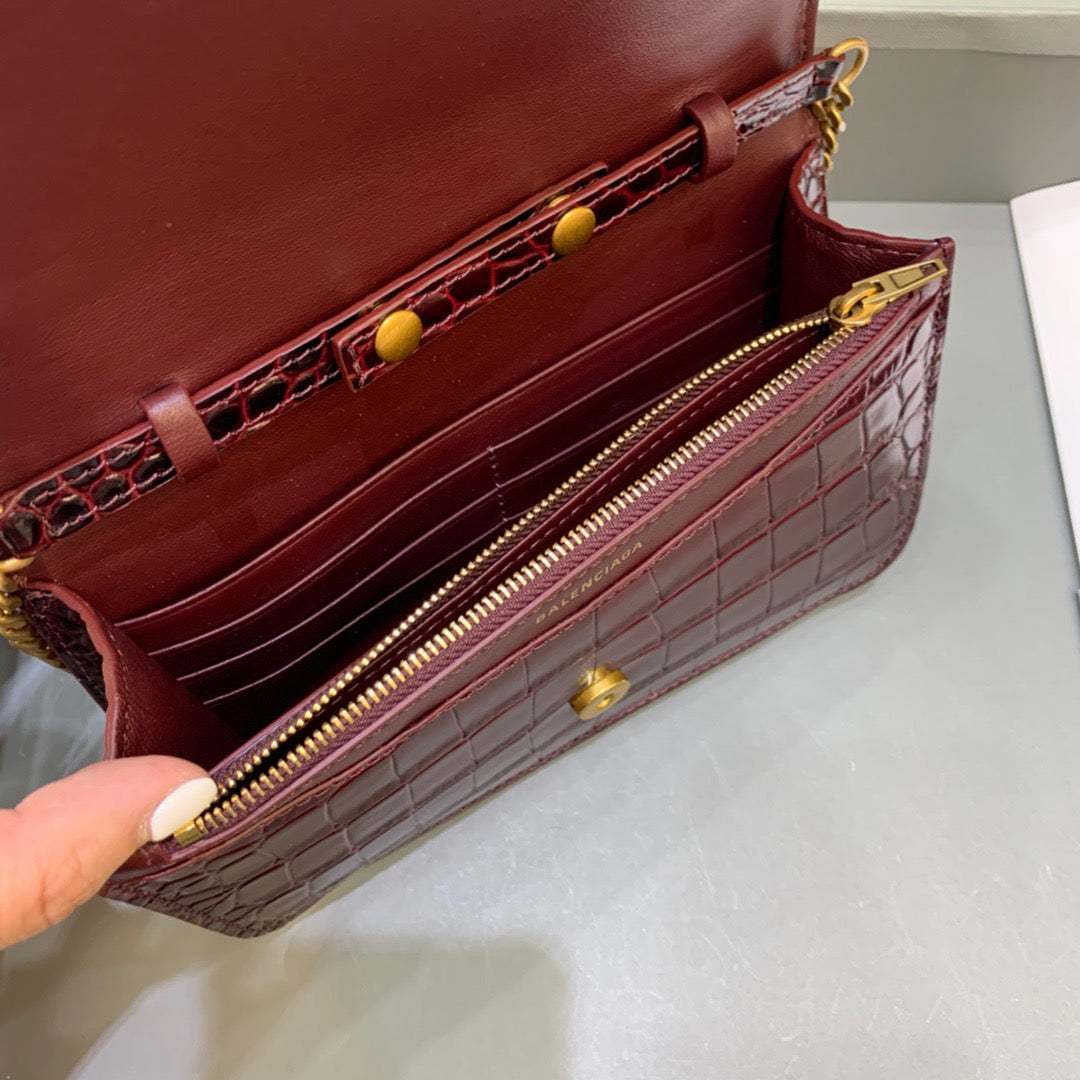 BLN-Ciaga Croc Embossed Patent B Bag With Chain In Dark Red, For Women,  Bags 7.9in/20LO