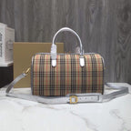 B-Berry - BB  Small 1983 Check LiNike Bowling Bag White/Brown For Women, Women’s Bags 9.1in/23LO