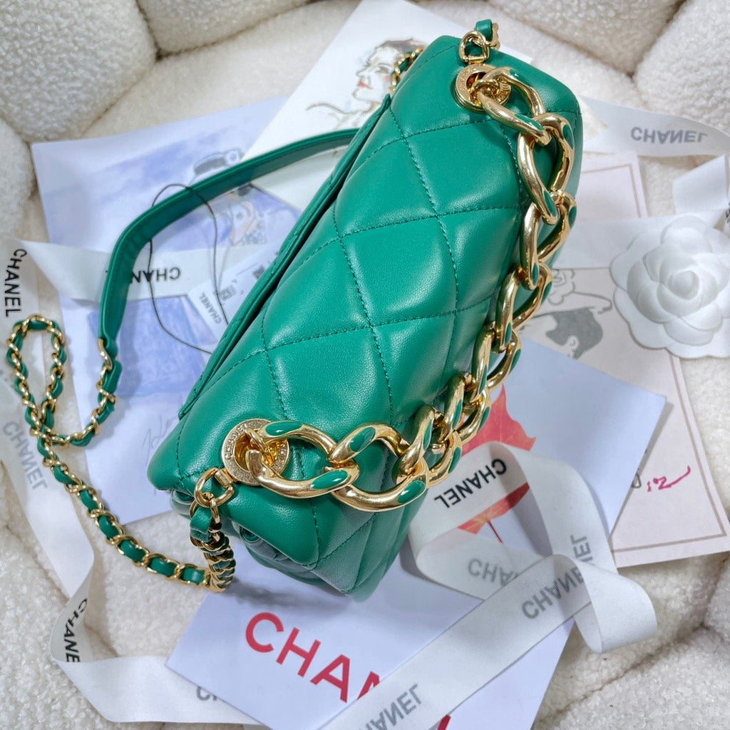 CHL -  Flap Bag Gold Hardware Green For Women Handbags, Shoulder Bags 7.9in/20LO AS3366
