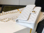 CHL -  Classic Medium Flapbag Golden Hardware White 10in/25.5LO
