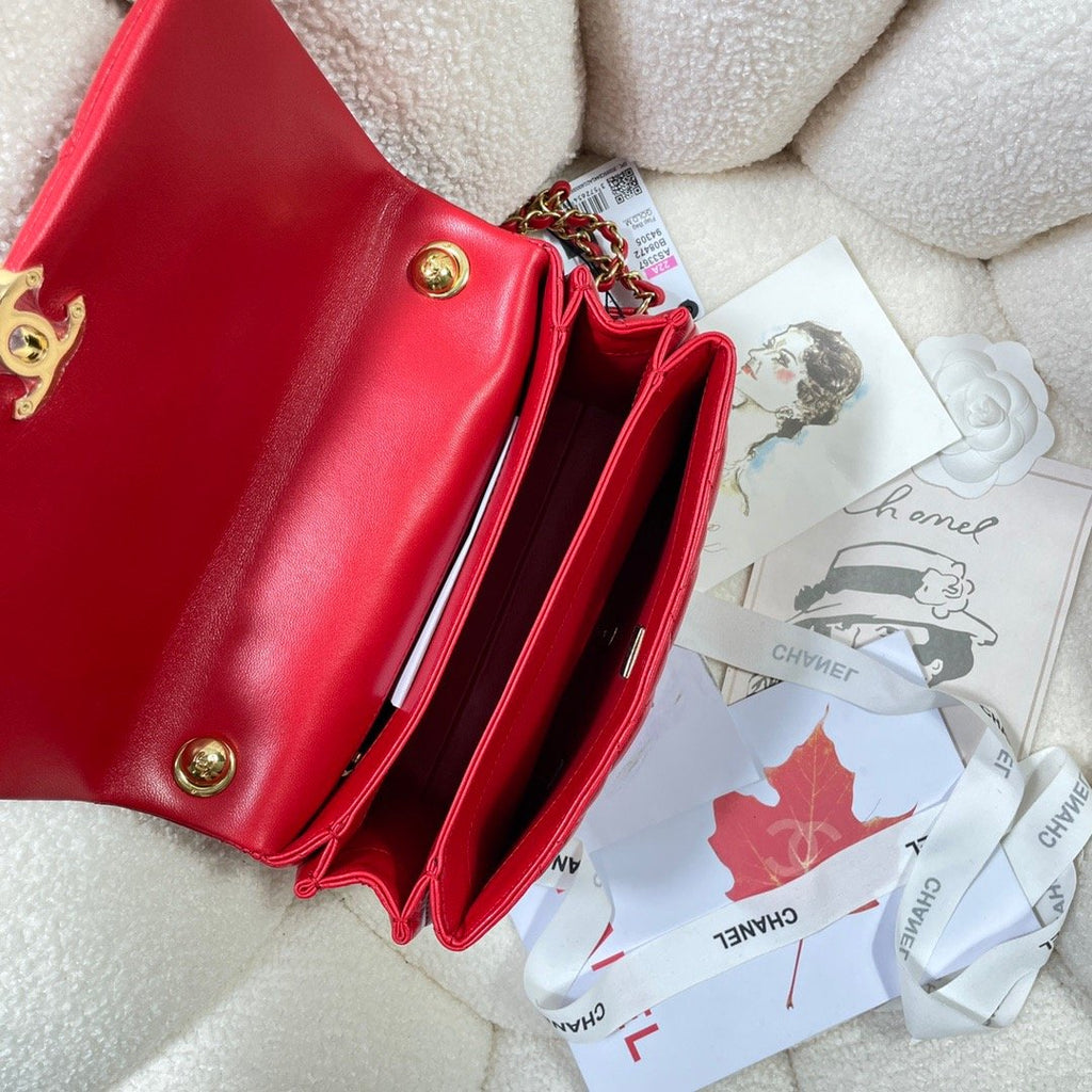 CHL - Large Flap Bag Gold Hardware Red For Women Handbags, Shoulder Bags 9.1in/23LO AS3367