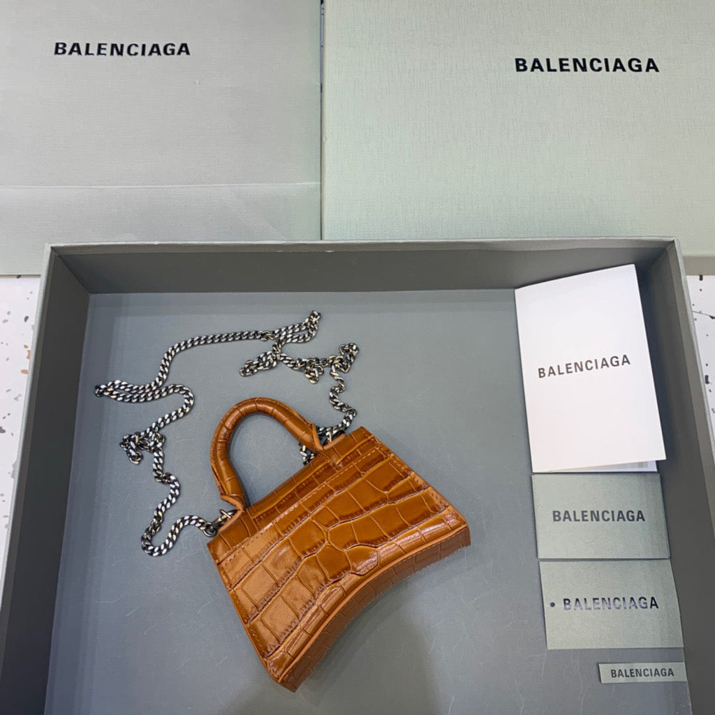 BLN-Ciaga Hourglass Mini Handbag With Chain In Brown, For Women,  Bags 4.7in/12LO