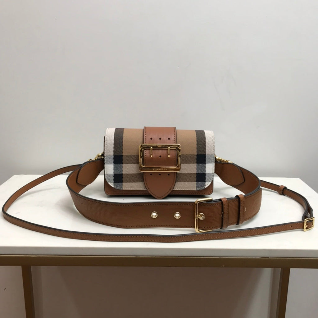 B-Berry - BB  Small Bridle House Check And Buckle Crossbody Brown For Women, Bags 7.8in/20LO