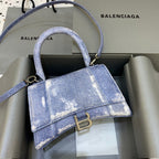 BLN-Ciaga Hourglass Small Handbag In Blue Denim Printed, For Women,  Bags 9in/23LO 5935462104W9064