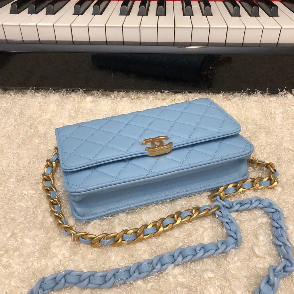 CHL - Original Small Classic Flap Bag Gold Hardware Blue For Women Handbags, Shoulder Bags 7.5in/19LO AP33814