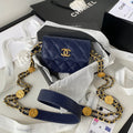 CHL -  Clutch With Chain Gold Hardware Grained Shinny Navy Blue For Women Handbags, Shoulder Bags 4.7in/12LO AP2857