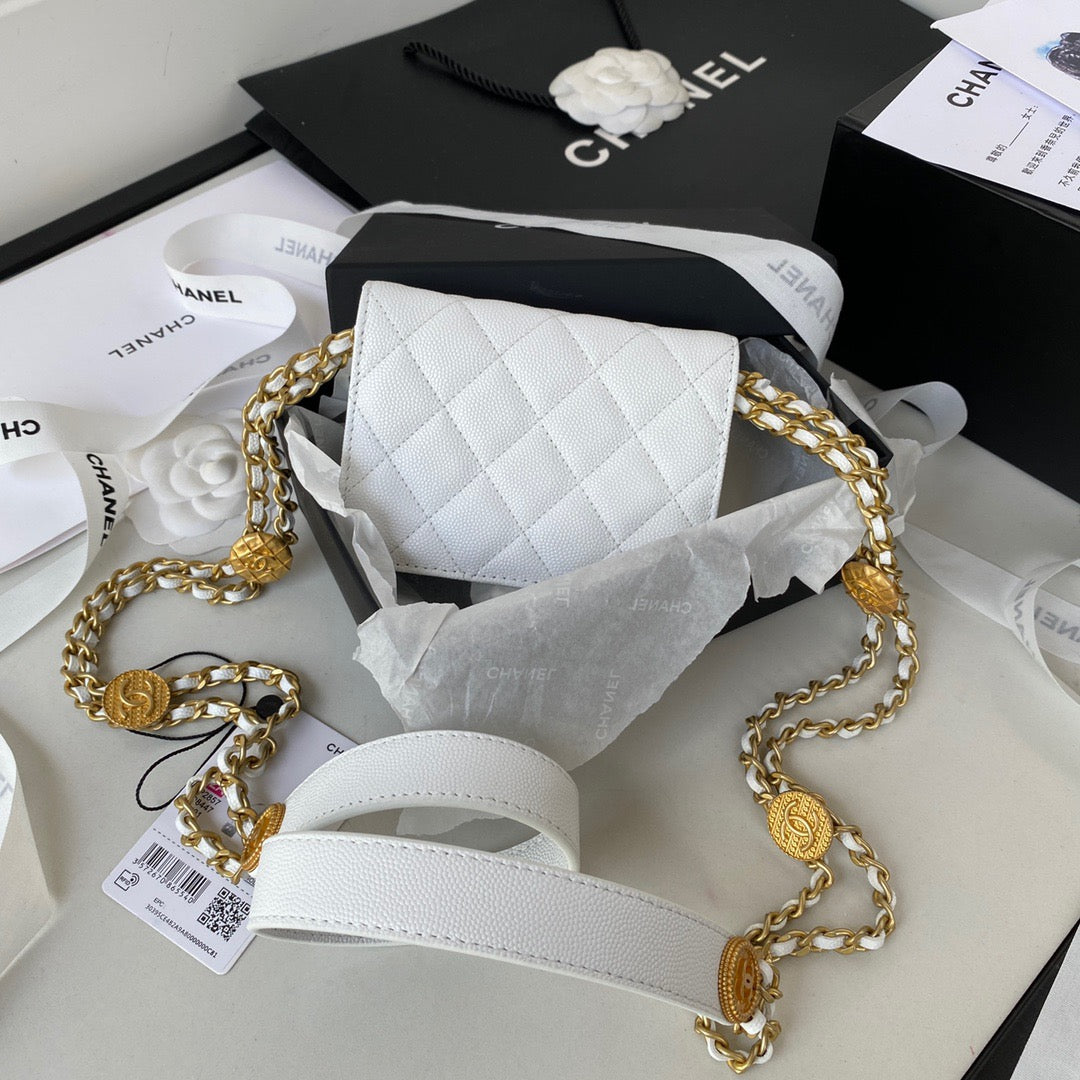 CHL -  Clutch With Chain Gold Hardware Grained Shinny White For Women Handbags, Shoulder Bags 4.7in/12LO AP2857