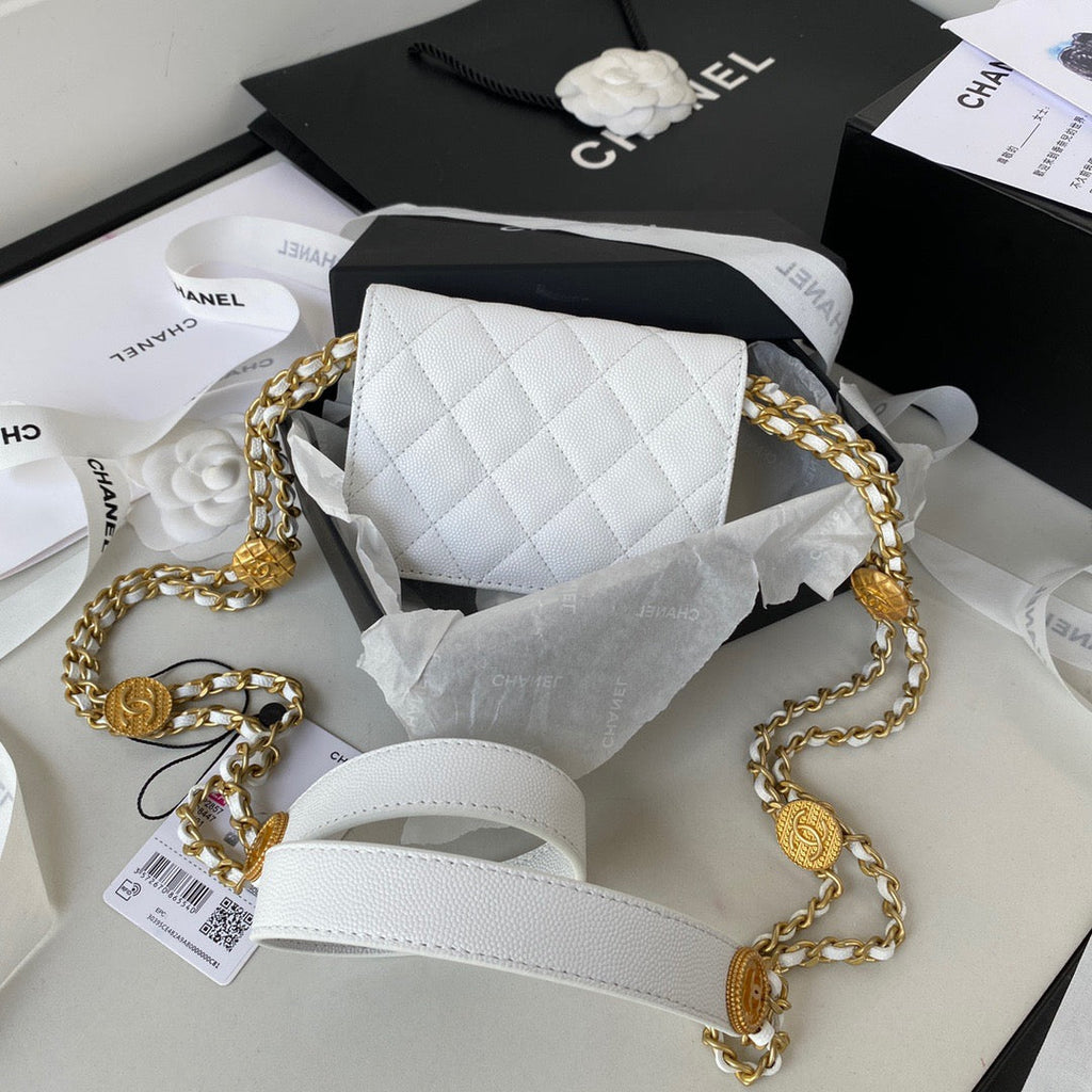 CHL -  Clutch With Chain Gold Hardware Grained Shinny White For Women Handbags, Shoulder Bags 4.7in/12LO AP2857