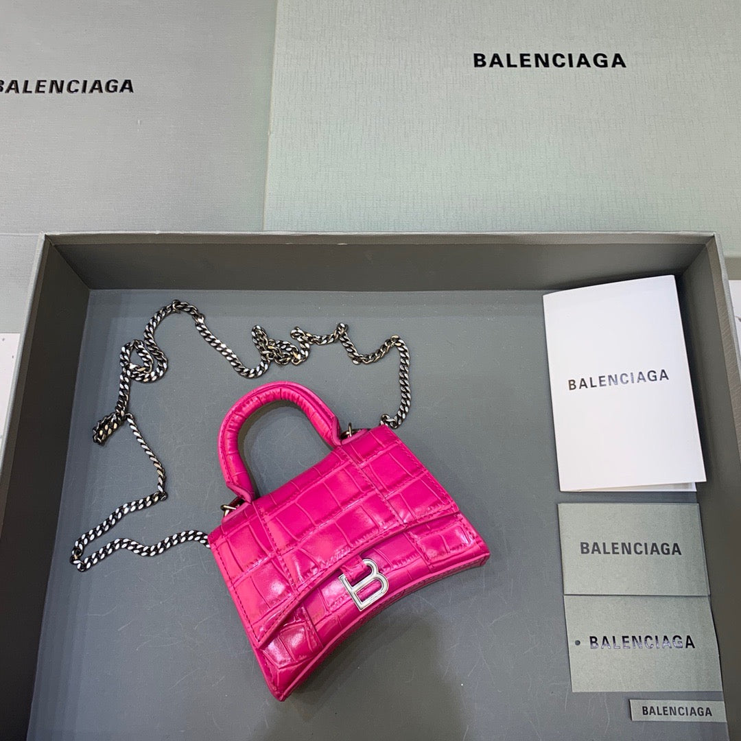 BLN-Ciaga Hourglass Mini Handbag With Chain In Dark Pink, For Women,  Bags 4.7in/12LO