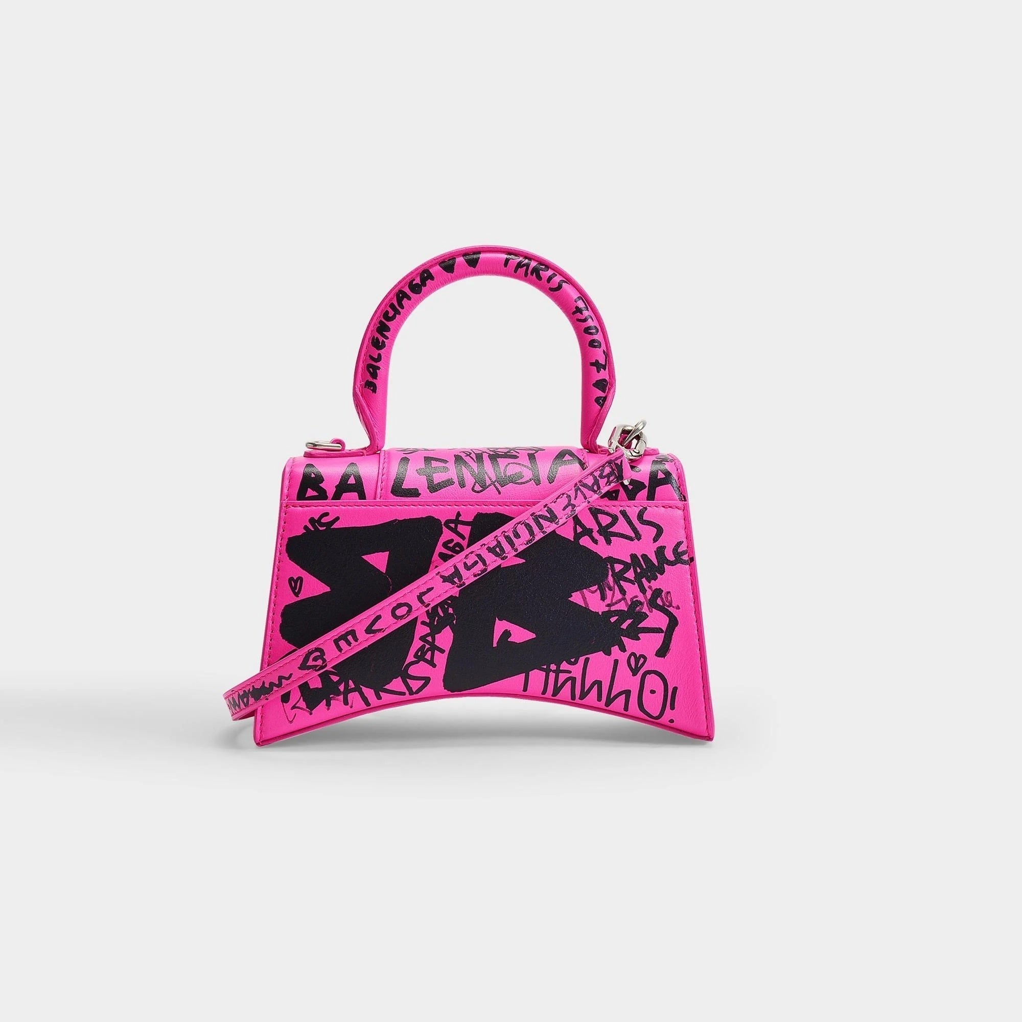BLN-CIAGA HOURGLASS XS  GRAFFITI PRINTED CALFSKIN TOP HANDLE BAG
