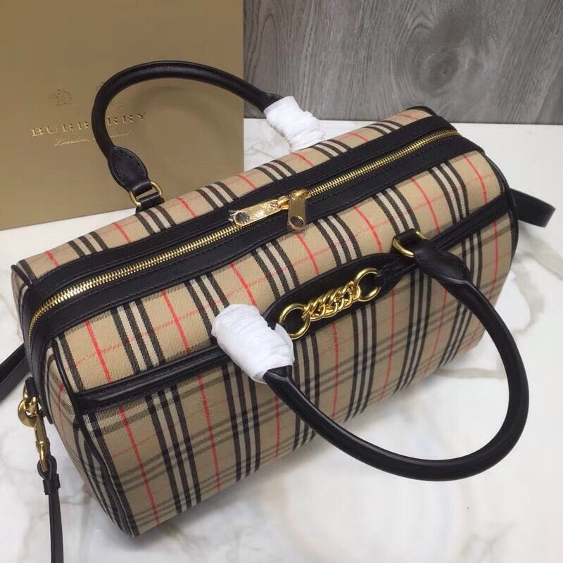 BB Small 1983 Check LiNike Bowling Bag Black/Brown For Women, Women’s Bags 9.1in/23LO