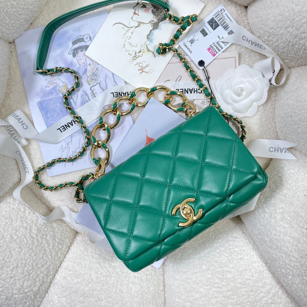 CHL -  Flap Bag Gold Hardware Green For Women Handbags, Shoulder Bags 7.9in/20LO AS3366