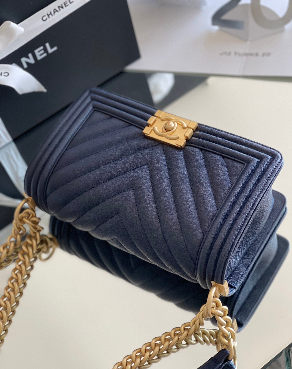 CHL - Medium Boy Handbag Dark Blue For Women 9.8in/25LO A67086
