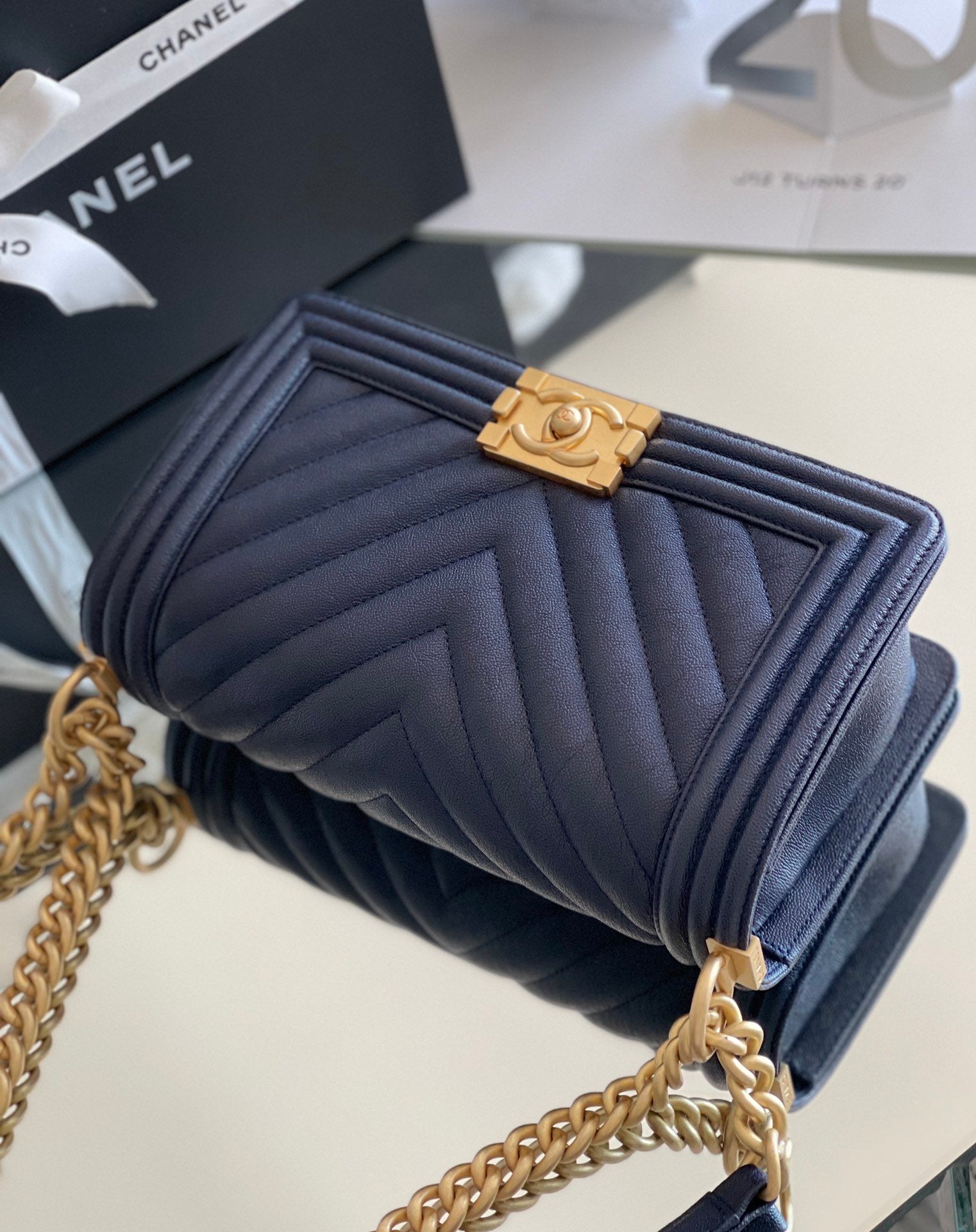 CHL - Medium Boy Handbag Dark Blue For Women 9.8in/25LO A67086