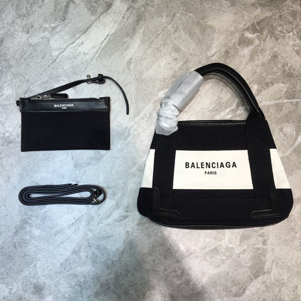 BLN-Ciaga Navy Small Cabas Tote Bag In Black And White, For Women,  Bags 18.5in/47LO