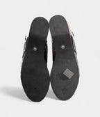 HMLeather Shearling-Lined Clog Mules with Adjustable Strap and Studded Wooden Sole