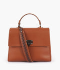 Brown flap-over top-handle bag