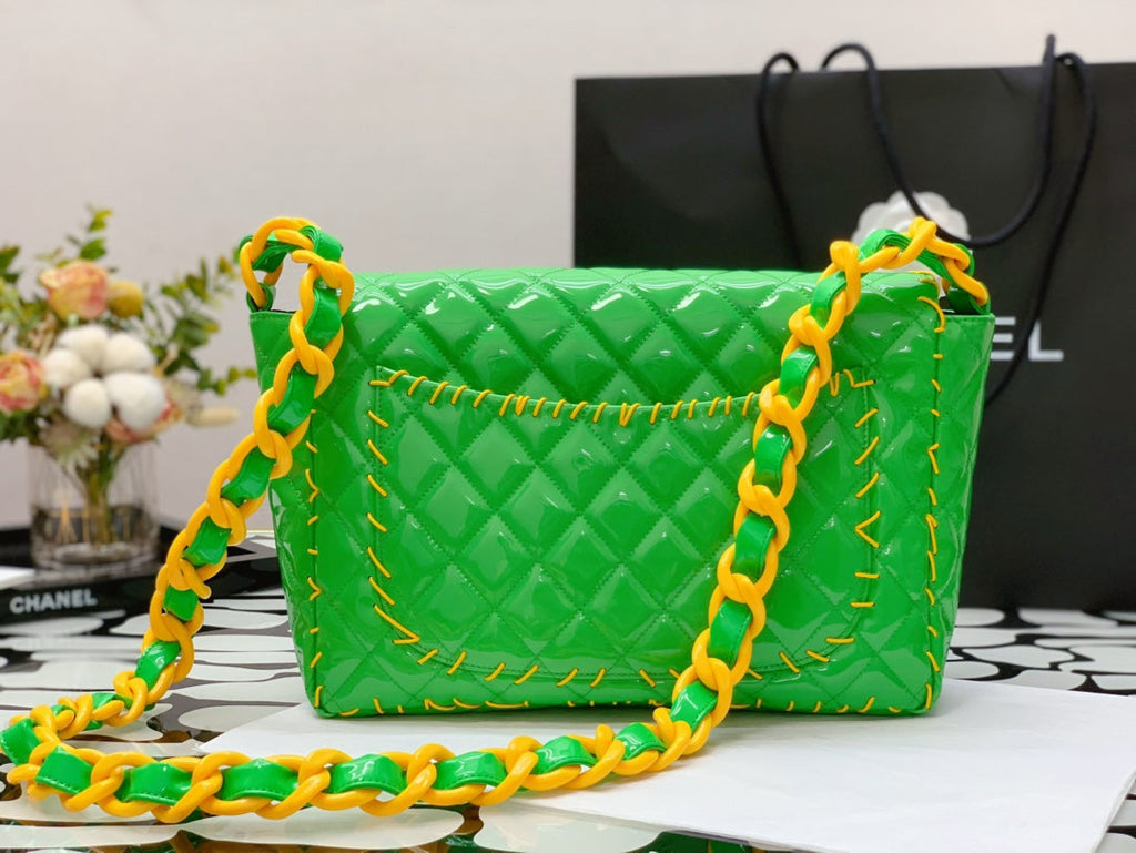 CHL - Vinyl Classic Green and Yellow Shoulder bag For Women 29LO/11.5in