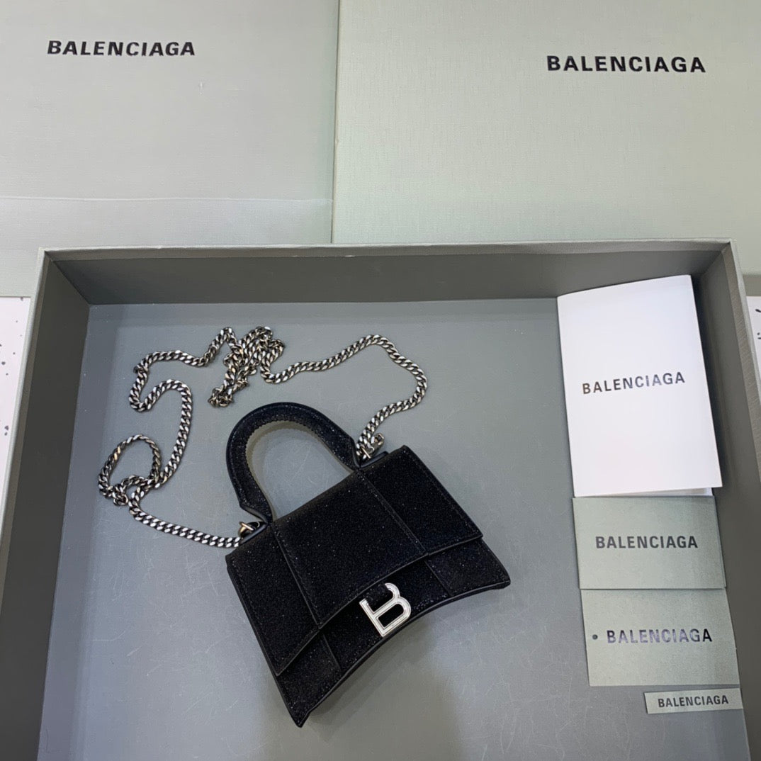 BLN-Ciaga Hourglass Mini Handbag With Chain In Black, For Women,  Bags 4.7in/12LO