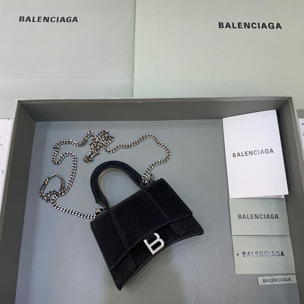 BLN-Ciaga Hourglass Mini Handbag With Chain In Black, For Women,  Bags 4.7in/12LO