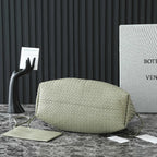 BV Pinacoteca Bag 43cm Travertine Intrecciato Calfskin & Suede