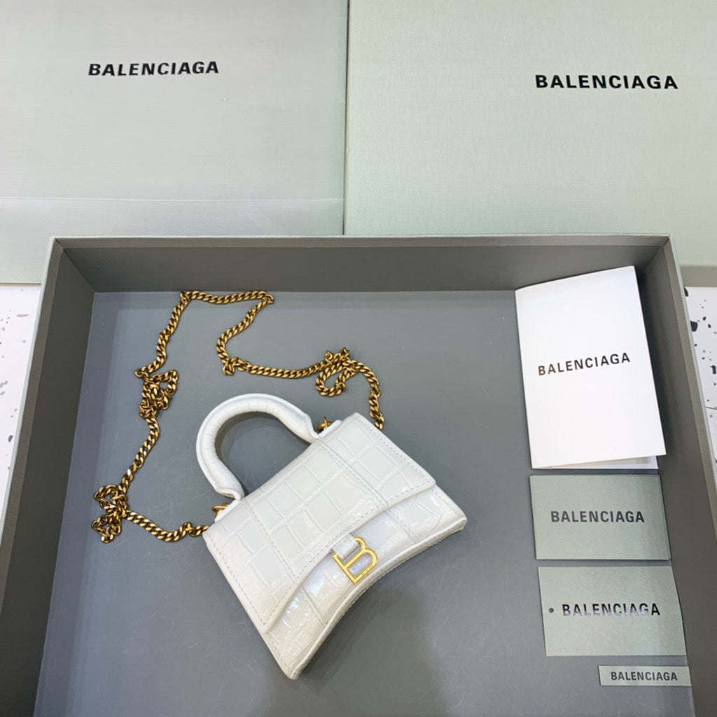 BLN-Ciaga Hourglass Mini Handbag With Chain In White, For Women,  Bags 4.7in/12LO